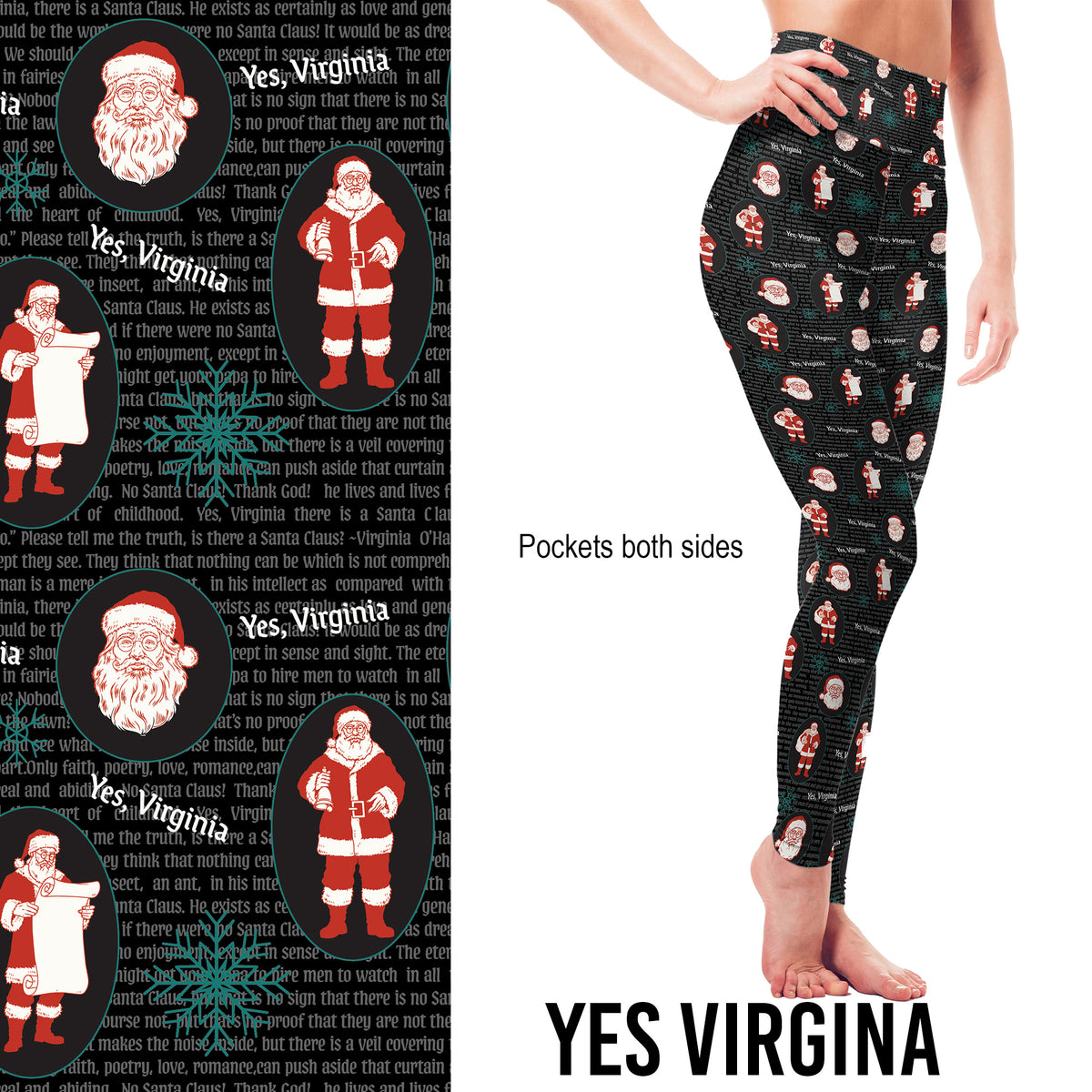 Yes Virginia Santa Claus Christmas Leggings with Pockets