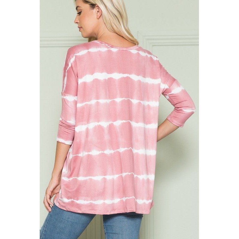 Tie Dye Stripe Baseball Sleeve Top