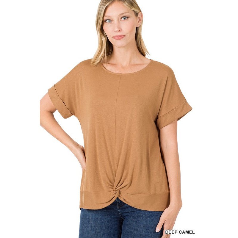RAYON SPAN CREPE KNOT-FRONT TOP