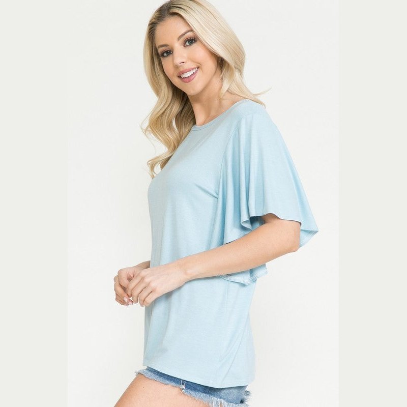 Plus Solid Short Butterfly Sleeve Round Neck Top