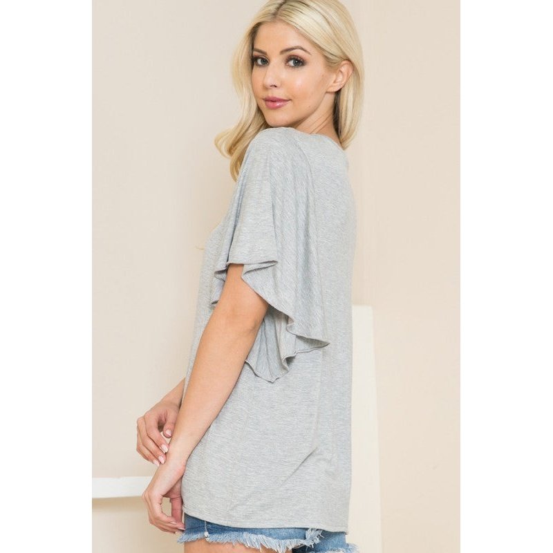 Plus Solid Short Butterfly Sleeve Round Neck Top