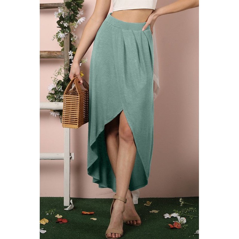 Hi Low Pleated Detailed Flowy Summer Skirt