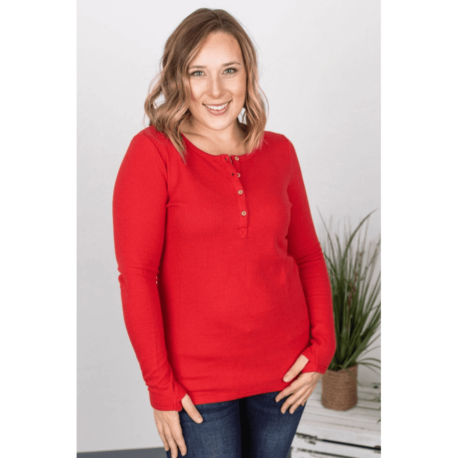 Bright Red Harper Long Sleeve with Thumb Holes