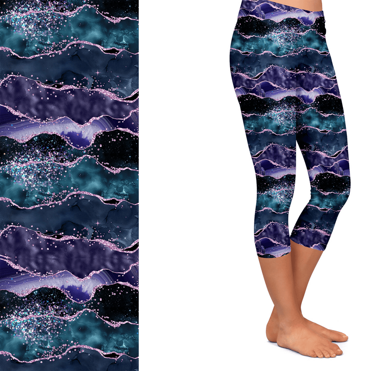 Faux Glitter Agate Leggings with Pockets Design