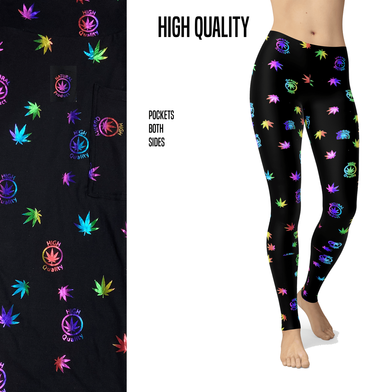 High Quality Leaf Leggings with Real Glitter and Pockets