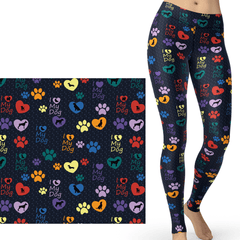 Dog Love Leggings with Hearts and Paw Prints Small Print- Fur Baby - Dog Rescue