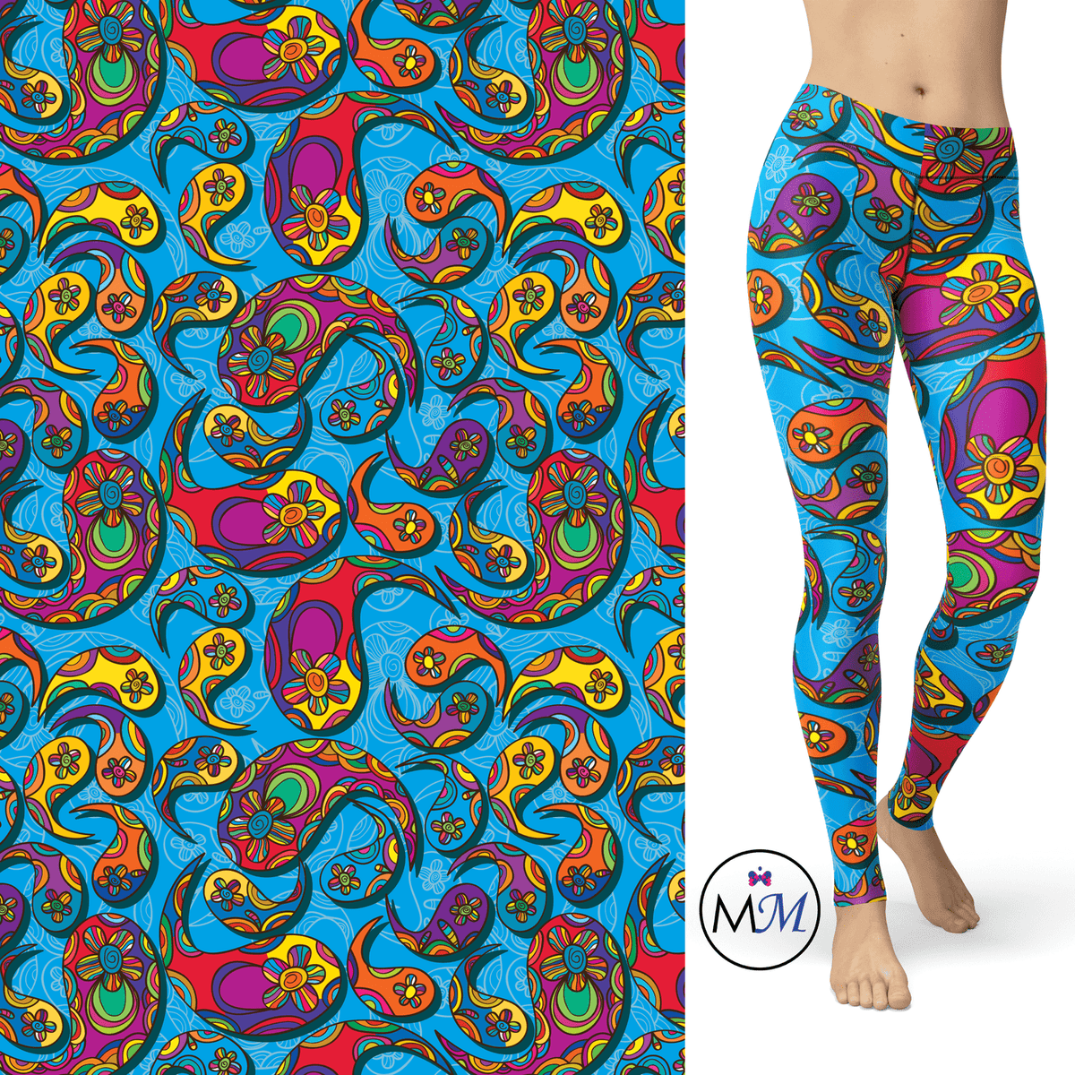 Paisley Blue Leggings with Pockets