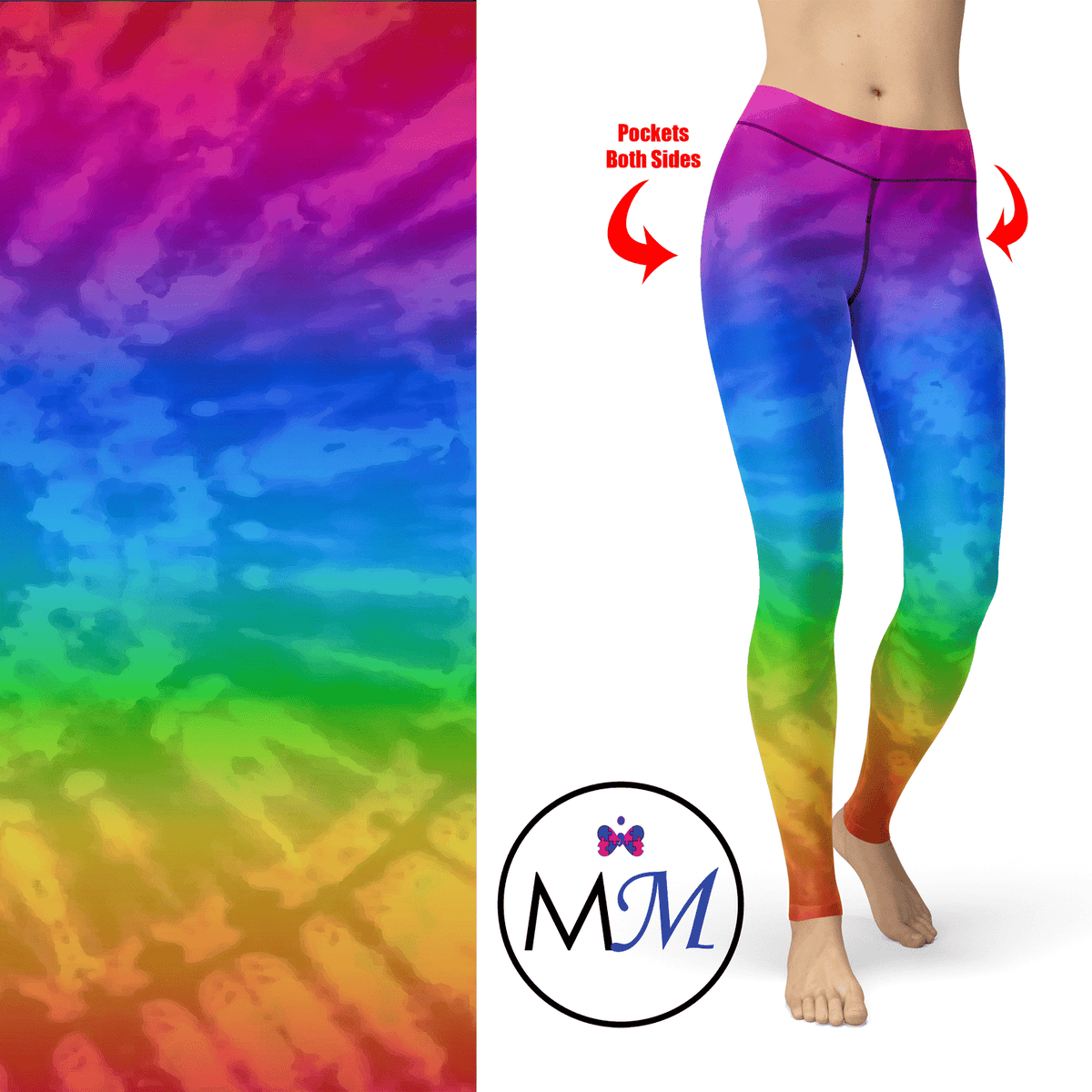Rainbow Tie Dye Leggings with Pockets Full and Capri with Pockets