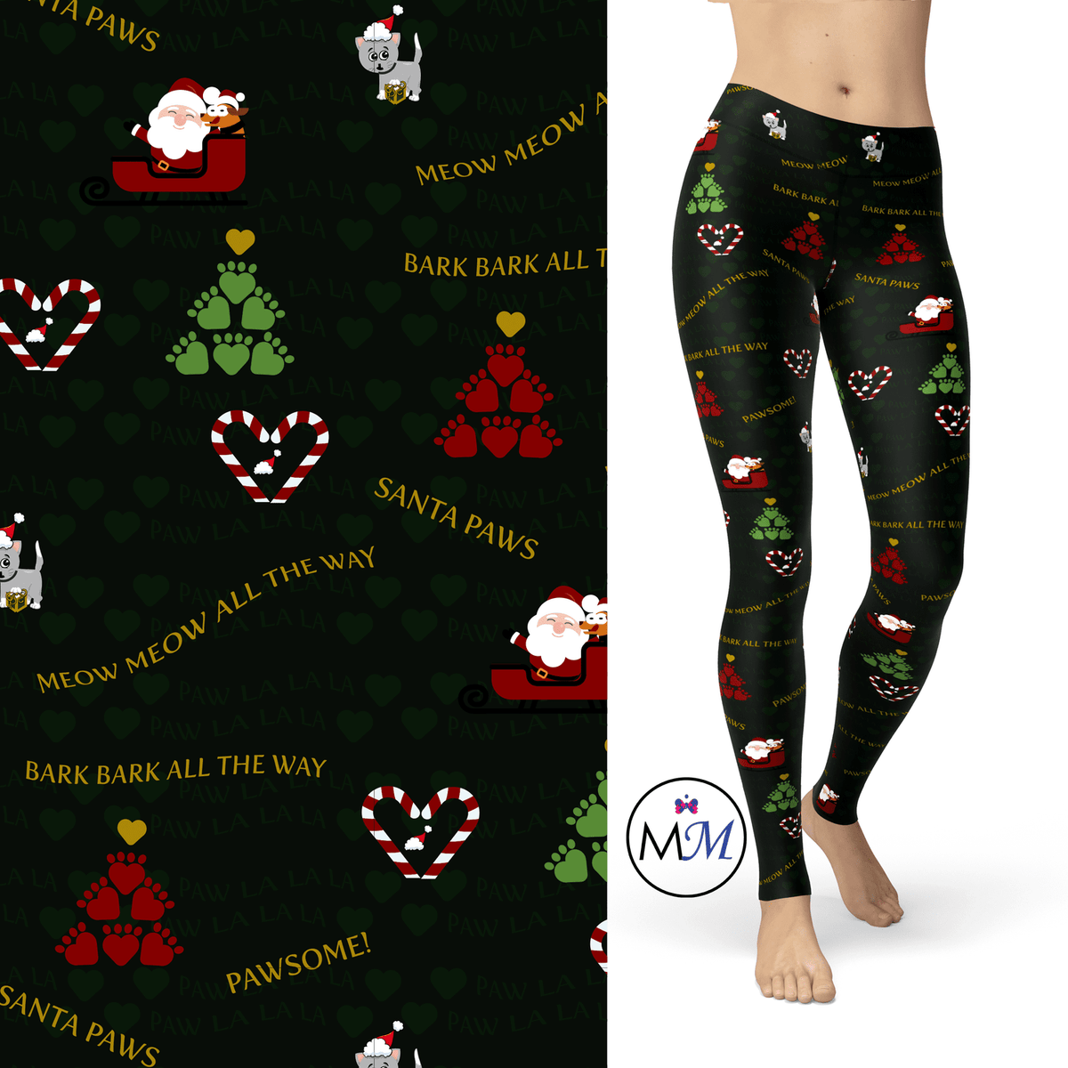 Christmas Paws Leggings with Side Pockets