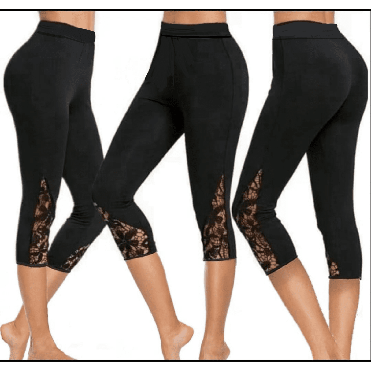 Black Leggings with Lace Capri with Pocket