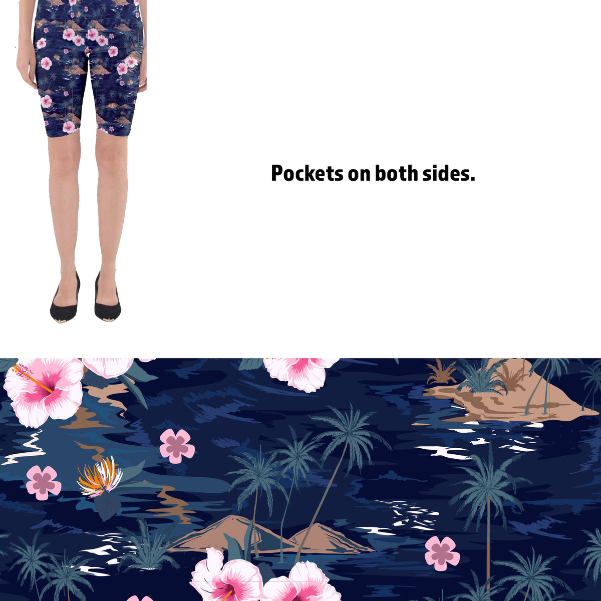 Women's Tropical Flower Printed Shorts Leggings with Pockets