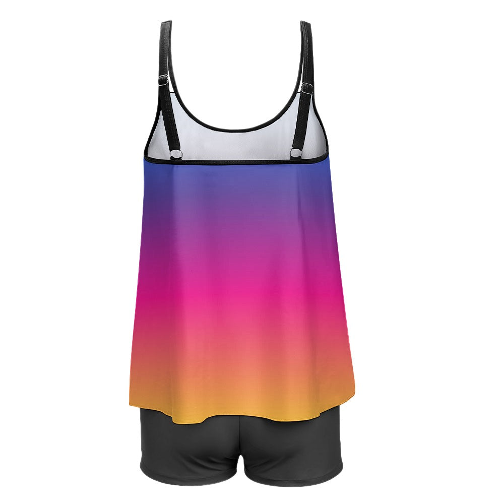 Rainbow Tankini model split swimsuit suit plus