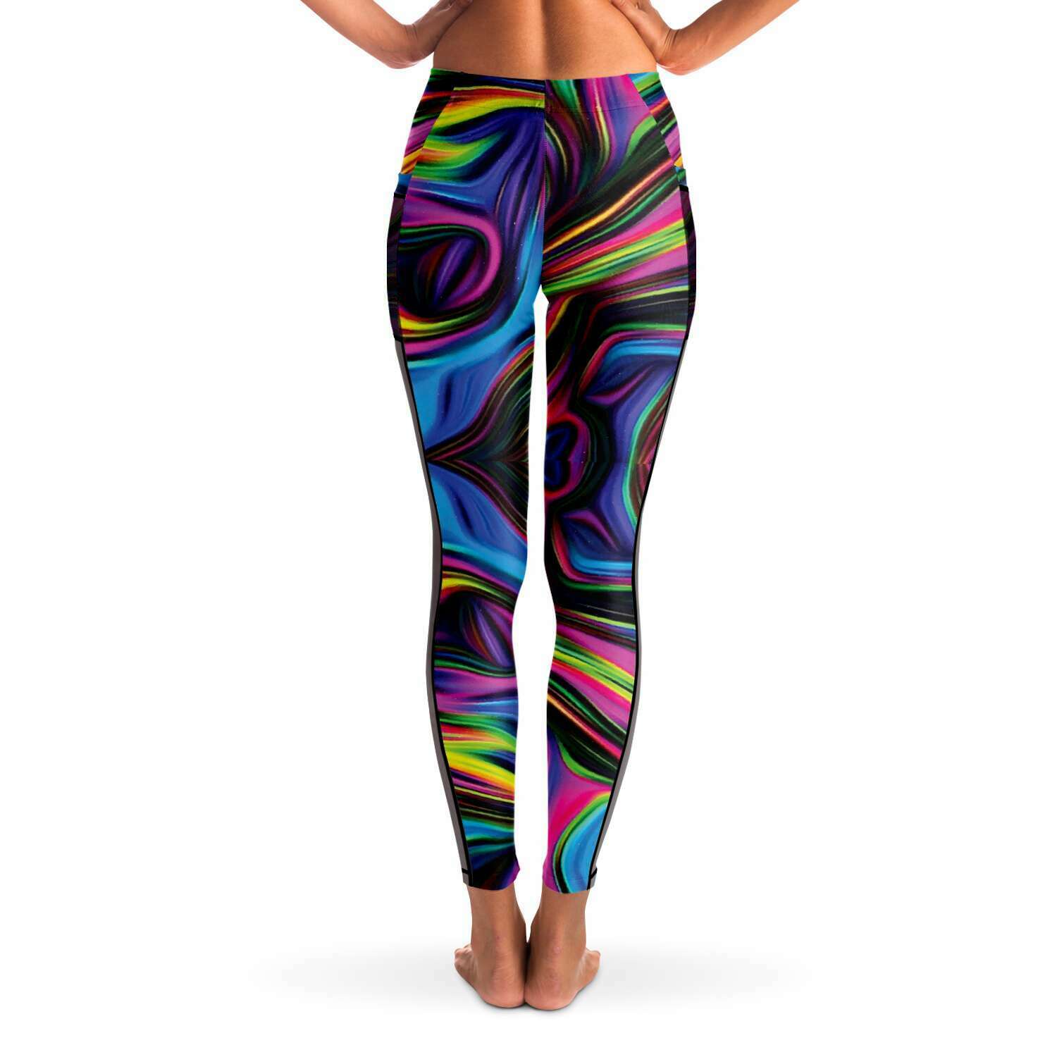 Custom Color Wave Leggings with Mesh Pockets - Cut and Sewn