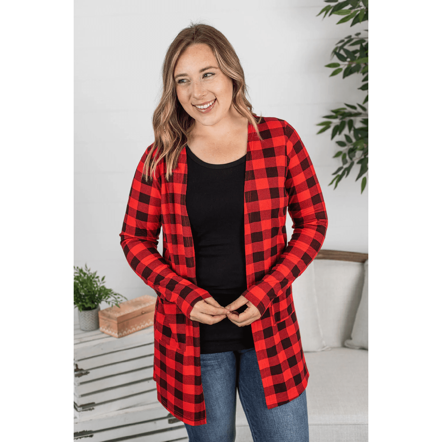 Rachel Long Sleeve Cardigan - Buffalo Plaid