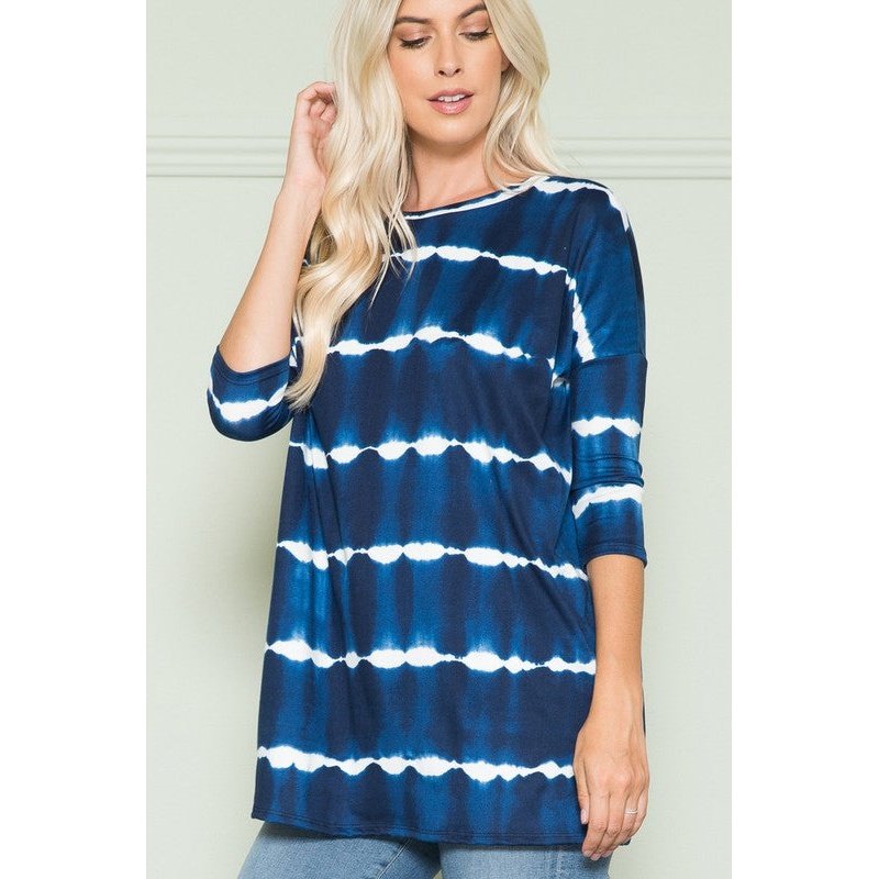 Tie Dye Stripe Baseball Sleeve Top