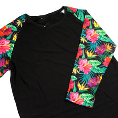 Tropical Hibiscus Floral Shirt Baseball Raglan Tee