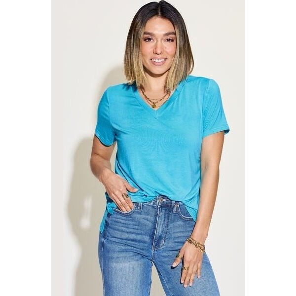 Basic Bae Full Size V-Neck High-Low T-Shirt