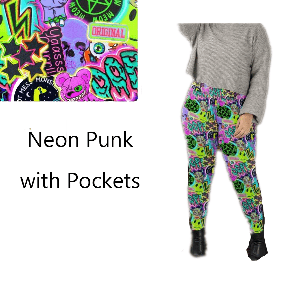 Neon Punk Fun Full Length Leggings with Pockets