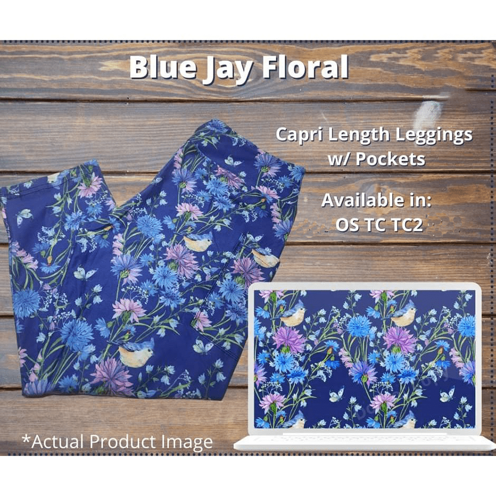 Blue Jay Floral Capri Leggings w/ Pockets