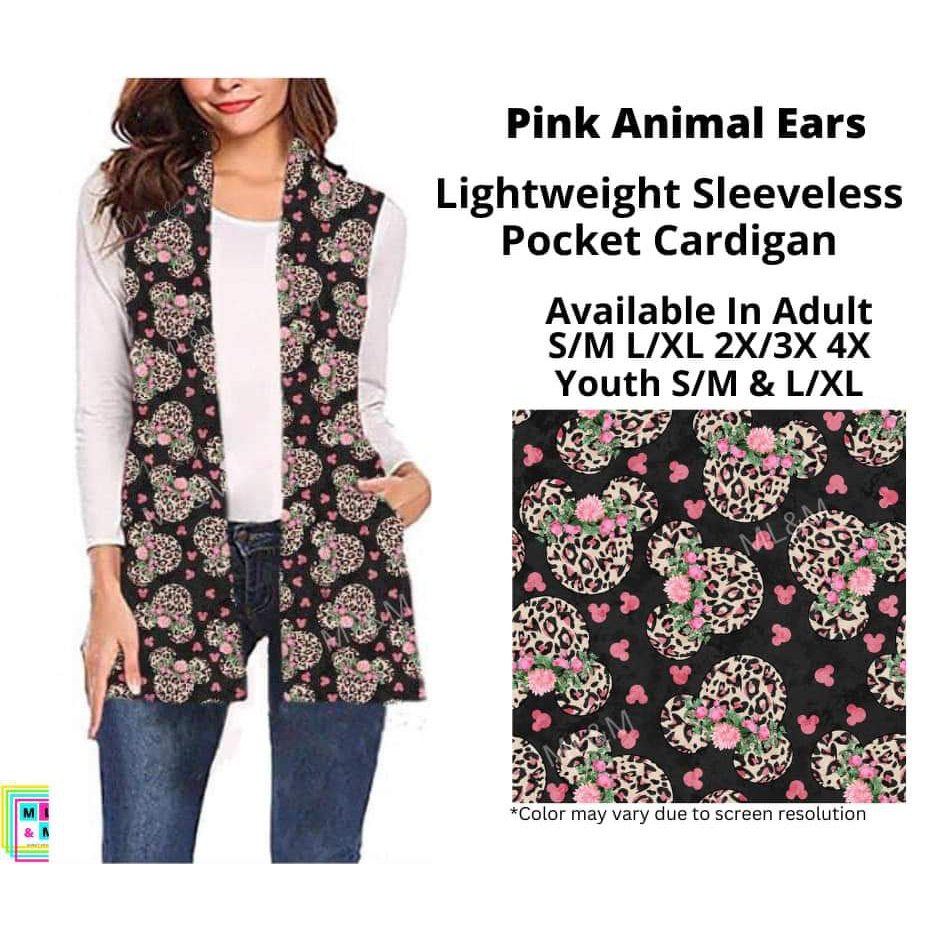 Pink Animal Ears Sleeveless Pocket Cardigan