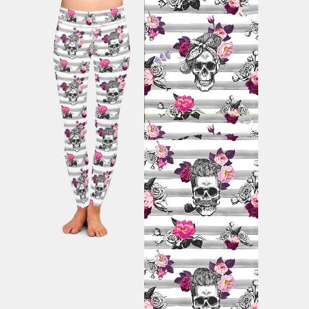 Pretty Cool Skull with Flowers and Pipe Leggings