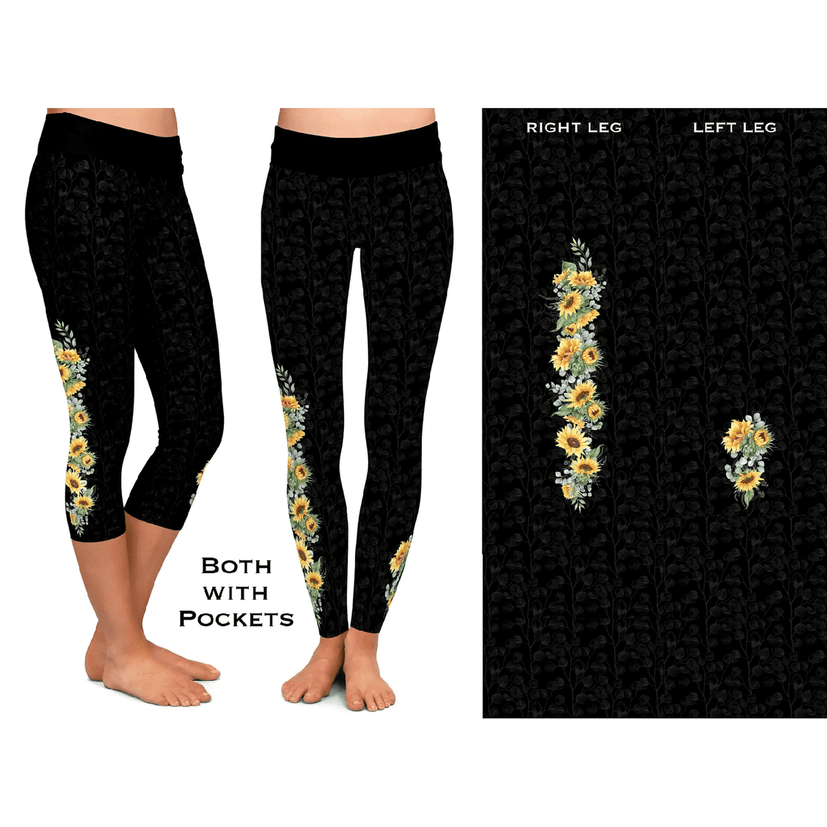 Sunflower Leggings Capri & Full with Pockets