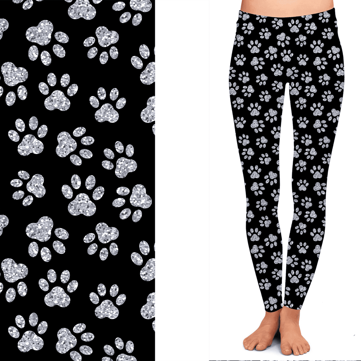 Faux Glitter Paw Leggings with Pockets Design