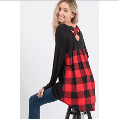 Buffalo Plaid Plus Tunic with SOLID AND PLAID TOP WITH CRISSCROSS BACK