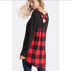 Buffalo Plaid Plus Tunic with SOLID AND PLAID TOP WITH CRISSCROSS BACK