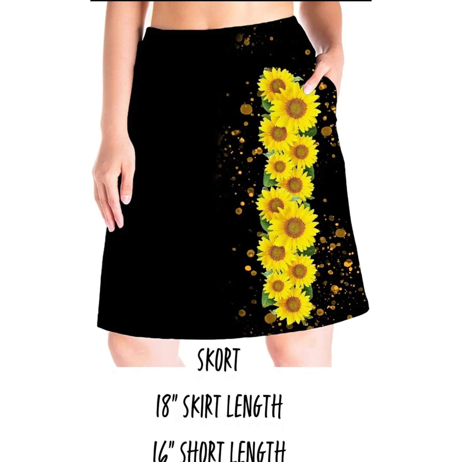 Sunflower Spree Skort Skirt Shorts with Pockets.