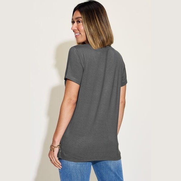 Basic Bae Full Size V-Neck High-Low T-Shirt