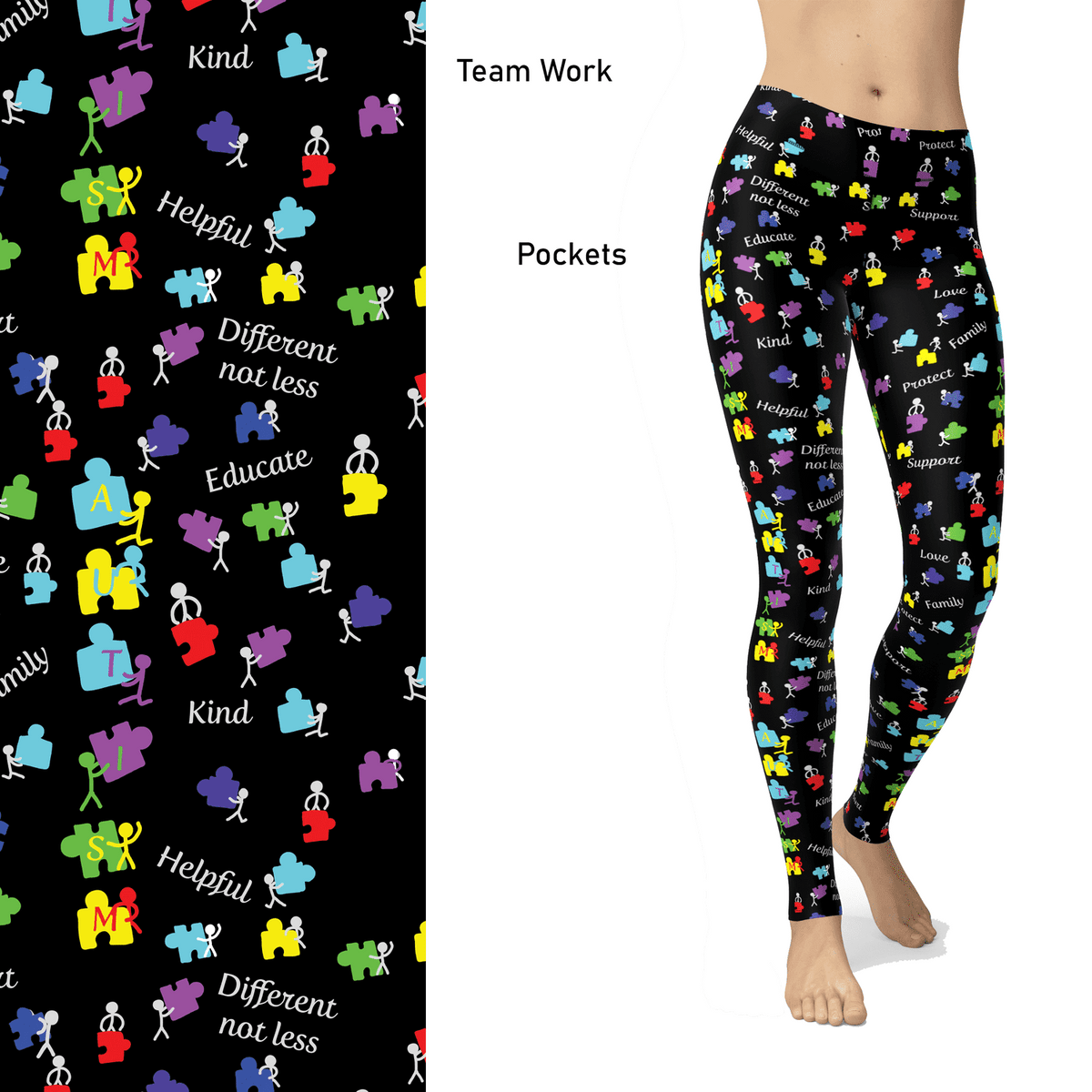 Team Work Autism Leggings with Pockets Awareness