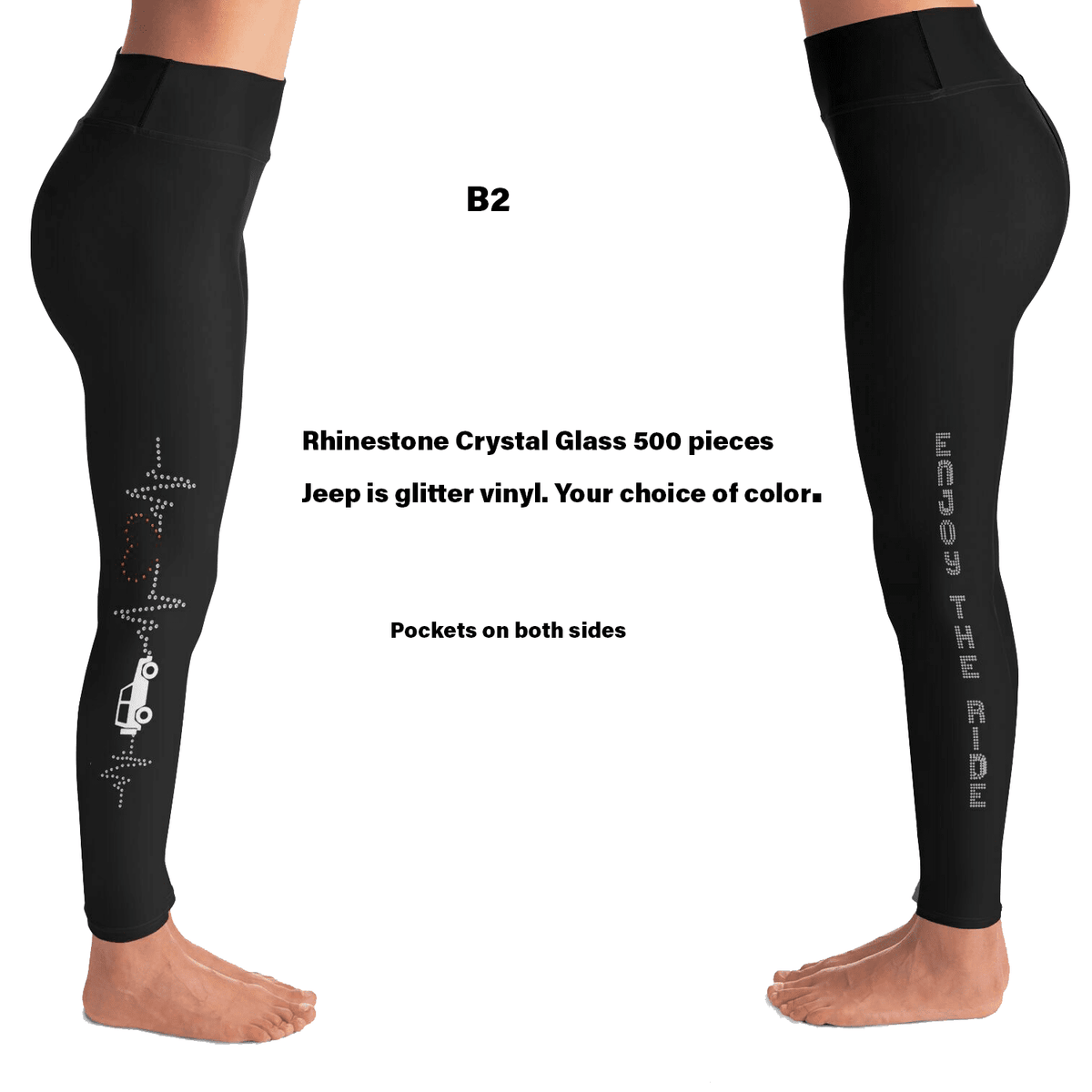 Rhinestone Heartbeat Road Leggings with Enjoy the Ride = Pockets on both sides