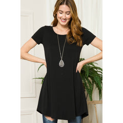 Solid Black Solid Short Sleeve Tunic Top