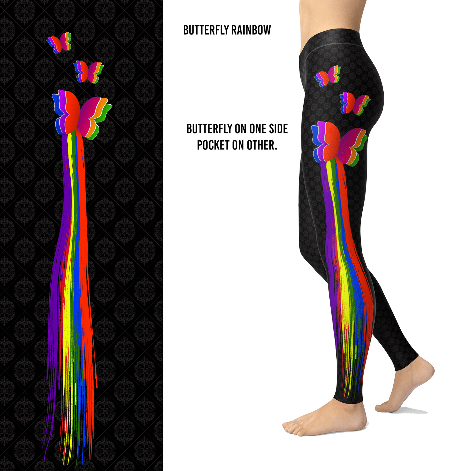 Butterfly Trail Rainbow Leggings with a Pocket on one Side