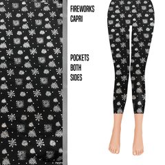 Snowflake Capri Leggings with Real Glitter and Pockets