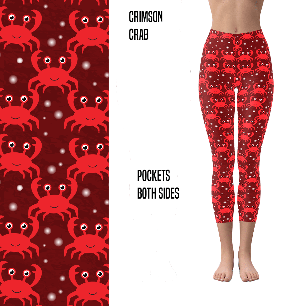 Crimson Crab Leggings in Capri and Full Length with Pockets