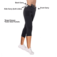 Concealed Carry Black  Leggings 230 gsm Thick Not See Through - Capri Length
