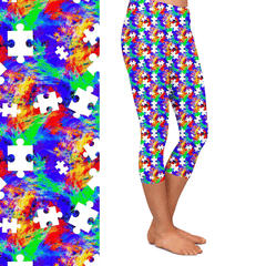 Autism Awareness Leggings Neon Capri & Full with Pockets