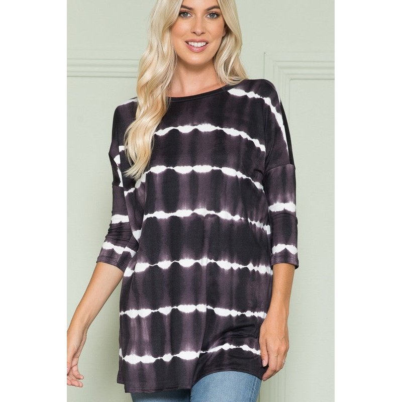 Tie Dye Stripe Baseball Sleeve Top