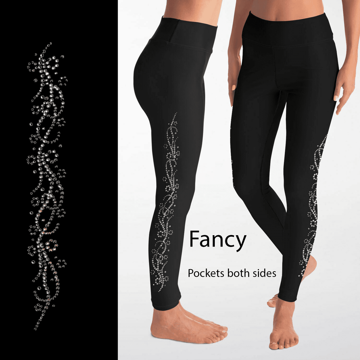 WS - Swirl Lines Rhinestones Leggings with Pockets