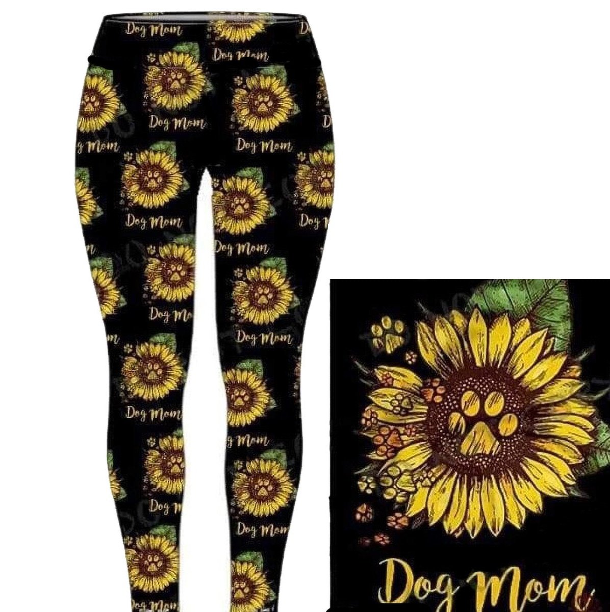 Sunflower Dog Mom Full Length Leggings with Pockets- Ready to Ship
