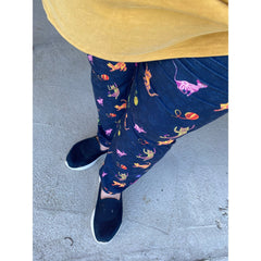 Paisley Kitty Cat Leggings available in Full Length  on Blue Paw Background Pockets