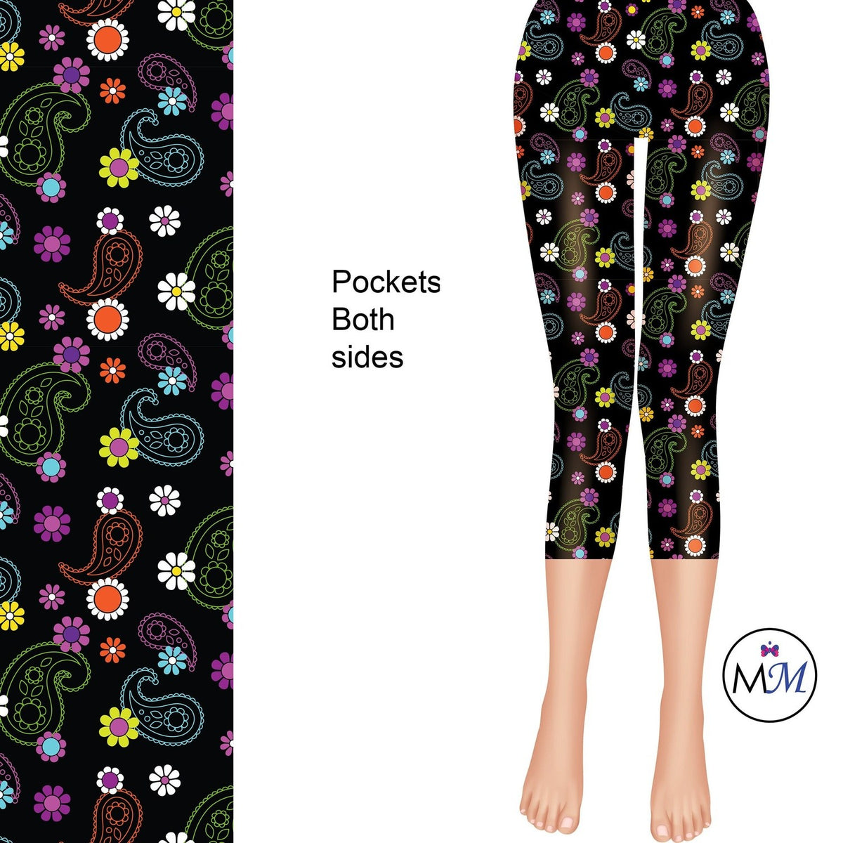 Paisley Leggings with Pockets Colorful Capri