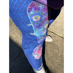 Jean Printed Leggings with faux Mandala Patches in Capri with Pockets