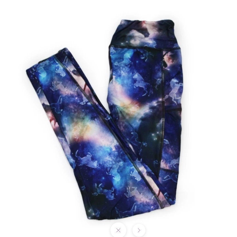 Unicorn Leggings on Blue and Black Cloud with Pockets