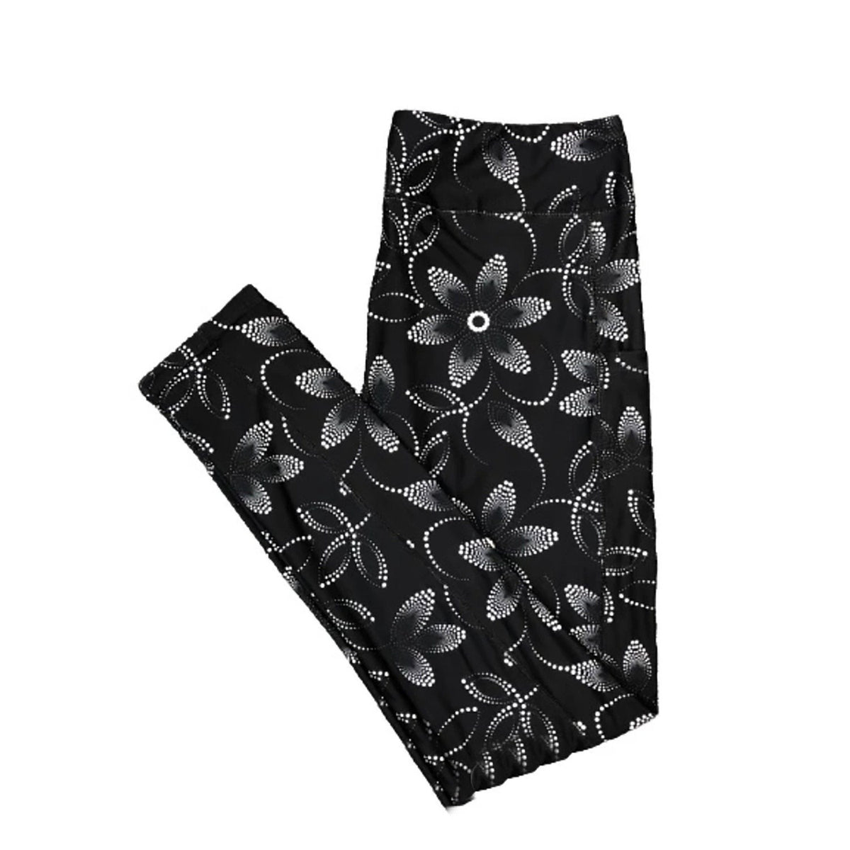 Flower Dot Leggings Black and White with Pockets