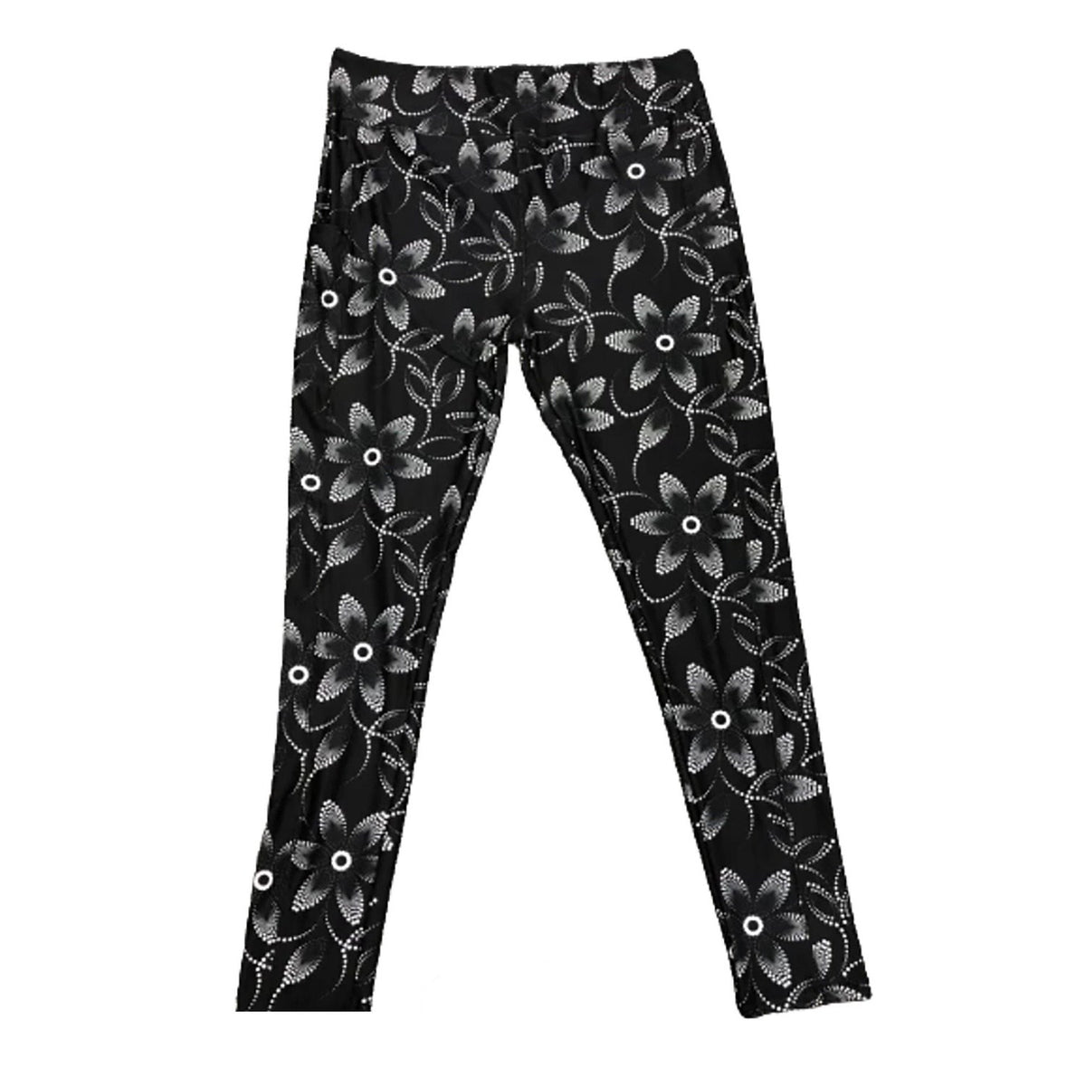 Flower Dot Leggings Black and White with Pockets