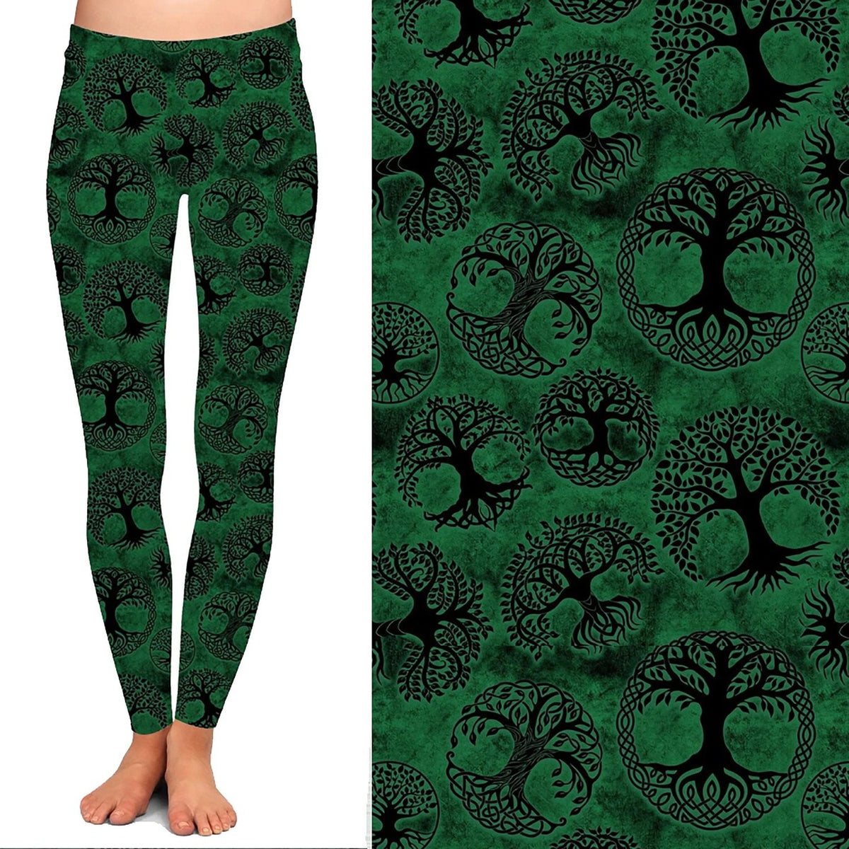 Tree of Life Leggings with Pockets Black and Green - RTS