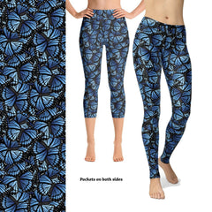 Butterfly Leggings Blue Butterfly Leggings with Pocket  - Ready  to Ship Blue-spotted Charaxes